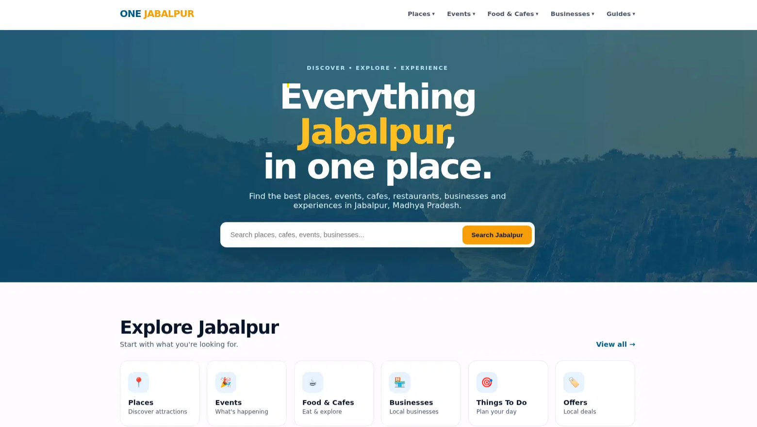 One Jabalpur website homepage
